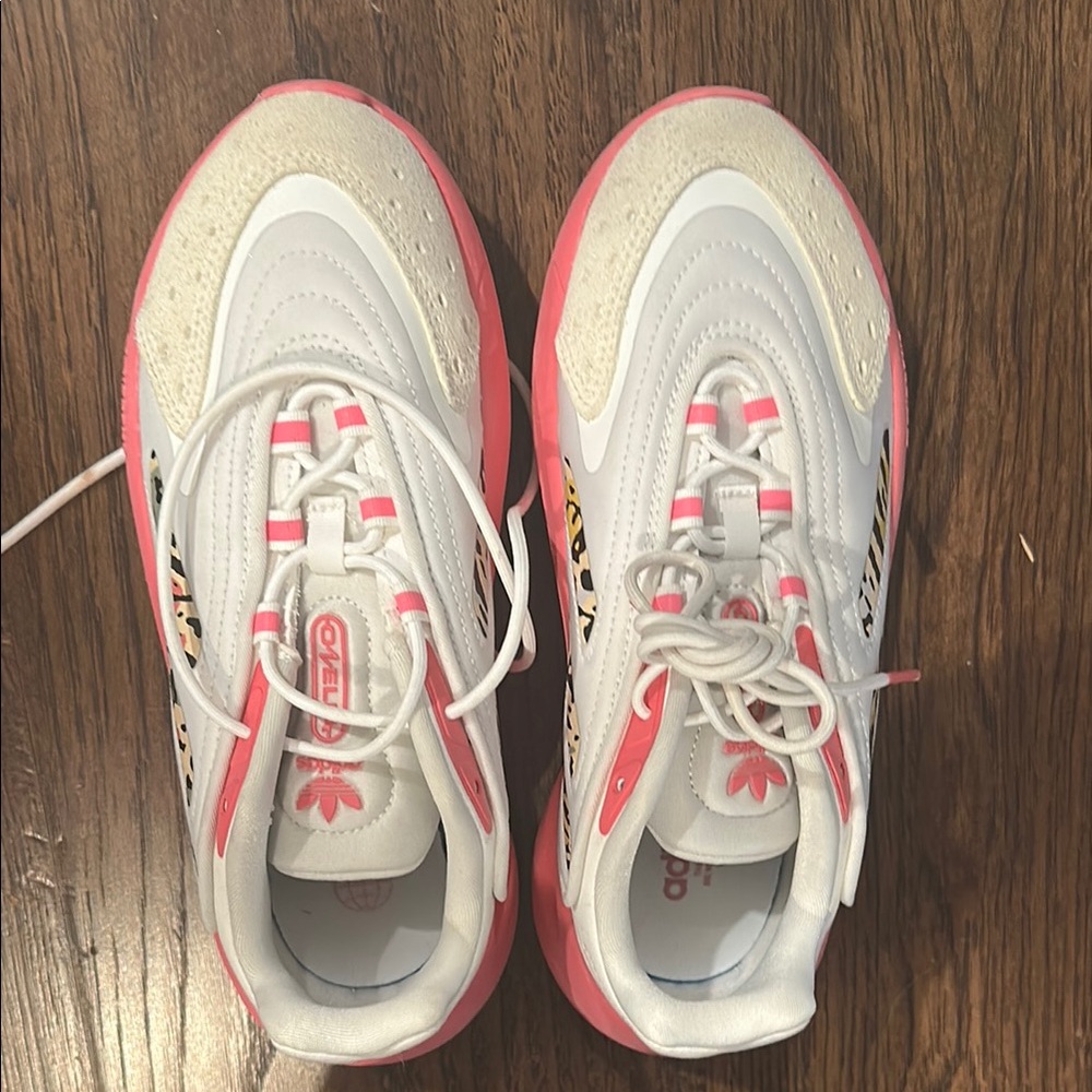 Adidas pink and white Sneakers with animal print